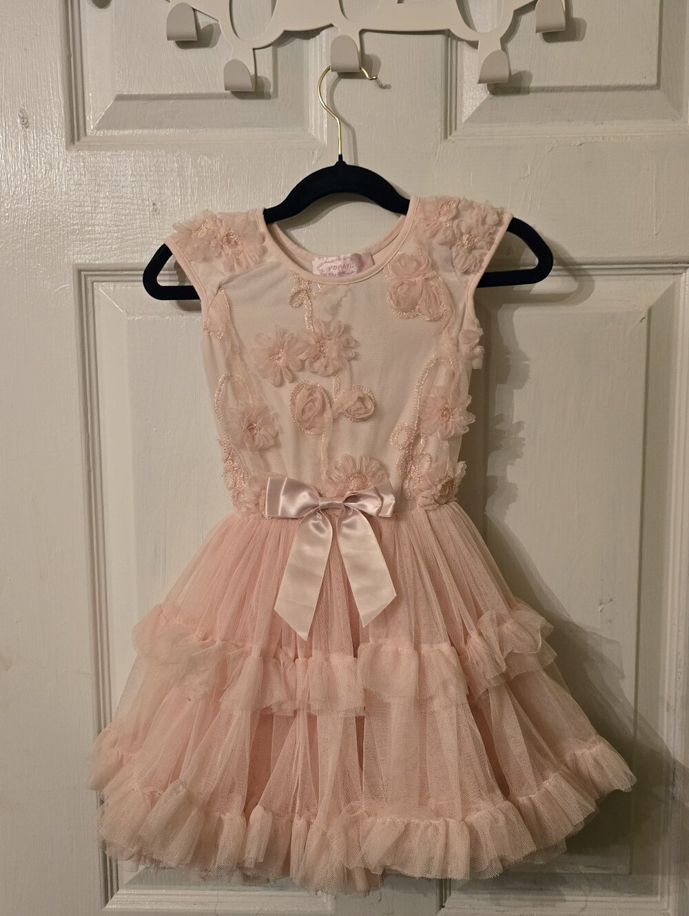Popatu Blush Pink Floral Lace Tulle Party Dress with Satin Bow